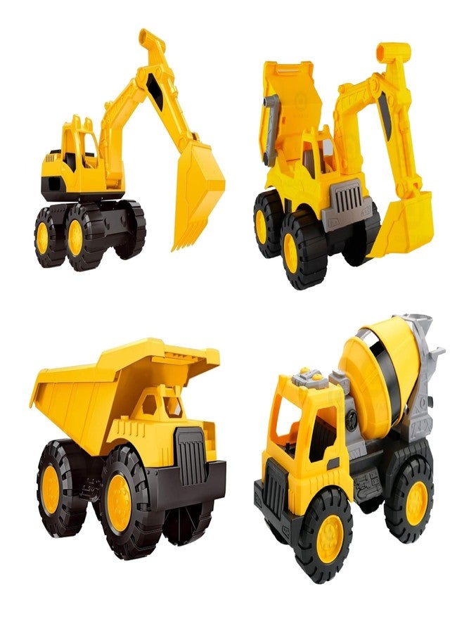 Quasar 4 in 1 Combo Super Builder Dumper Cement Mixture Excavator Dig Dump Truck Toy Friction Powered Pull Back Push and Go Vehicle Toys Truck Set +3 Year Best Gift for Girls Boys - Image 1